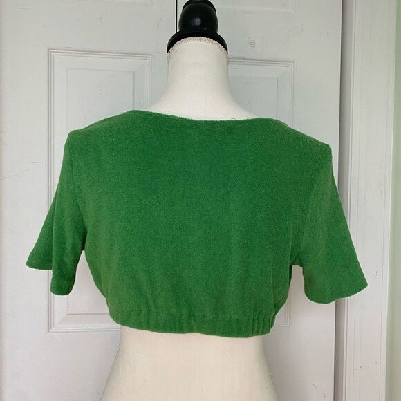 Dead stock 1970s Bright Green Cropped Terry Cloth Top - Picture 3 of 7